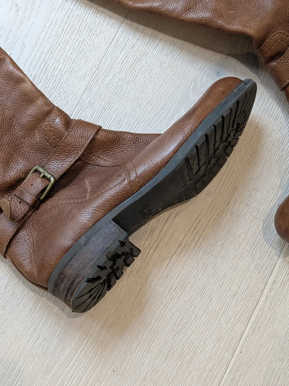 Franco Sarto Brown Leather Knee-High Buckle Boots